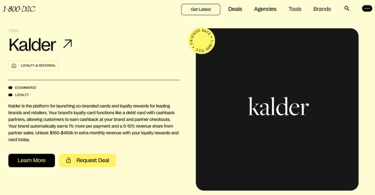 Kalder co-branded cards and cashback partners